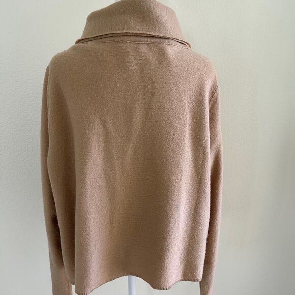 Chicos Cardigan Single Button Jacket 100% Wool SZL Camel Open Front Shawl Neck - Picture 2 of 11